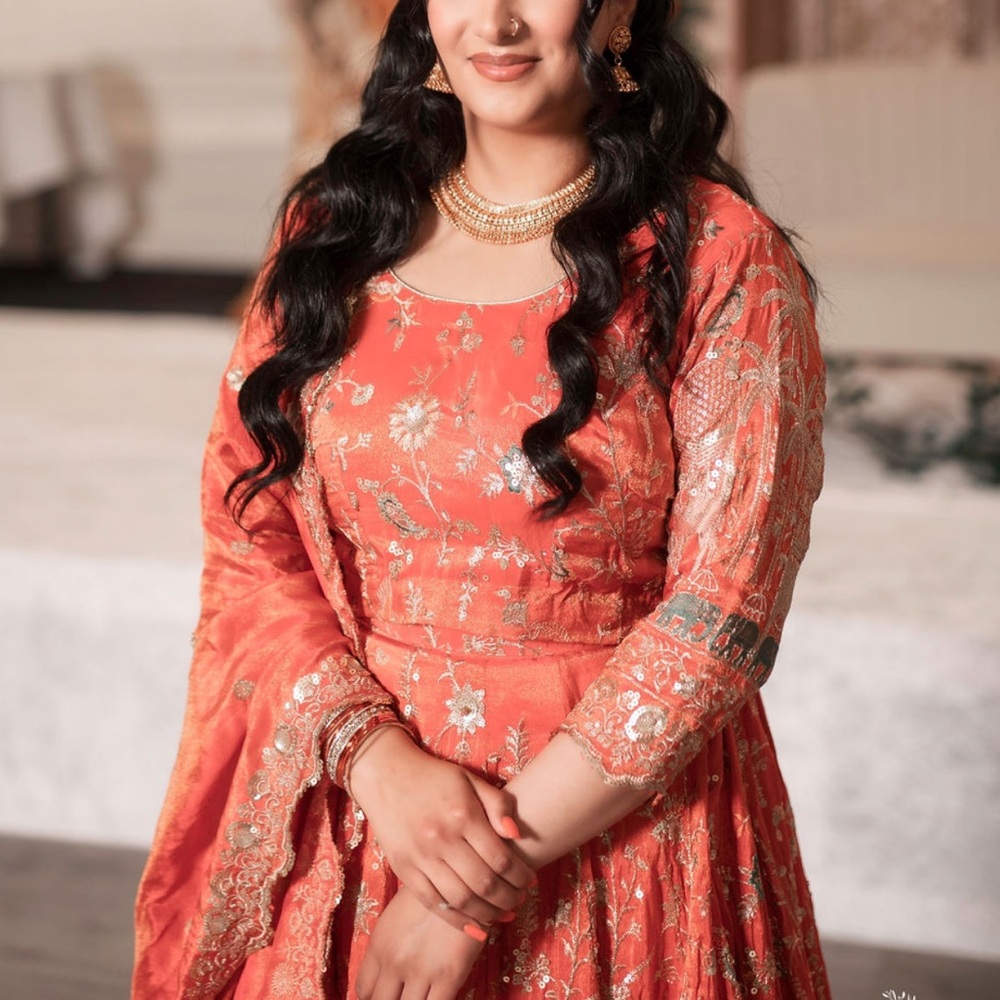 Elegant Orange Embroidered Lehenga - Picture 2 of 3